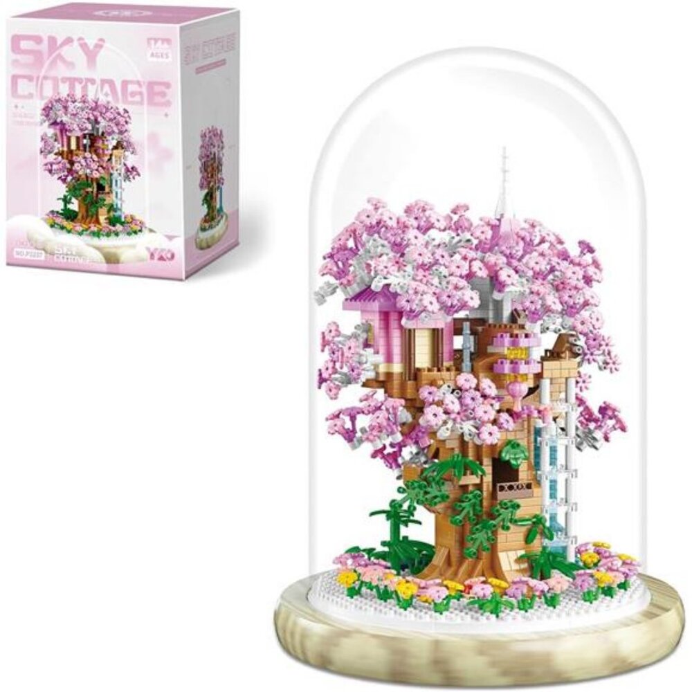 Cherry Blossom Bonsai Tree House Building Flowers Set for Adults, 1382 Pcs